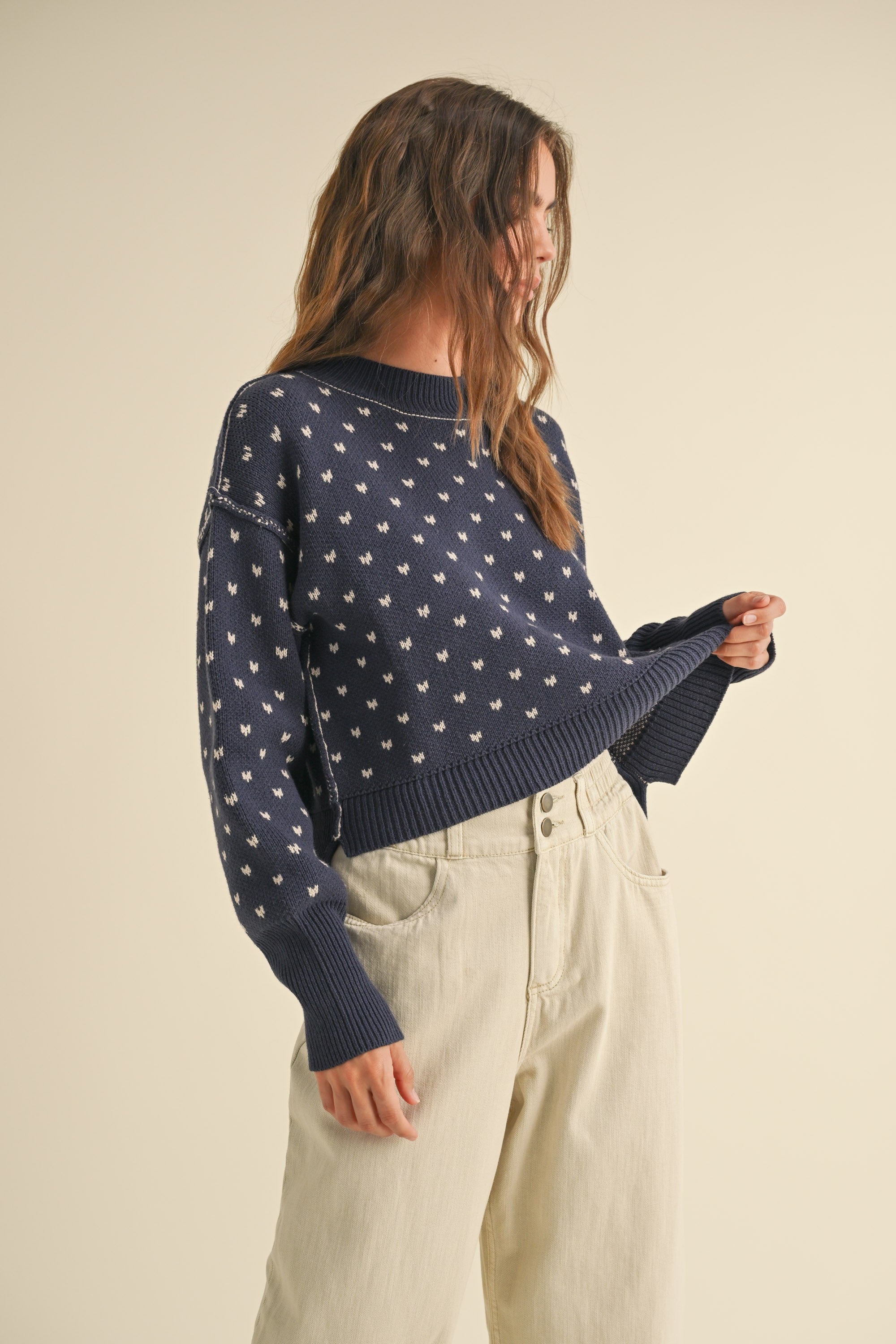 Heartbeat Patterned Cropped Sweater - alldeserved.com