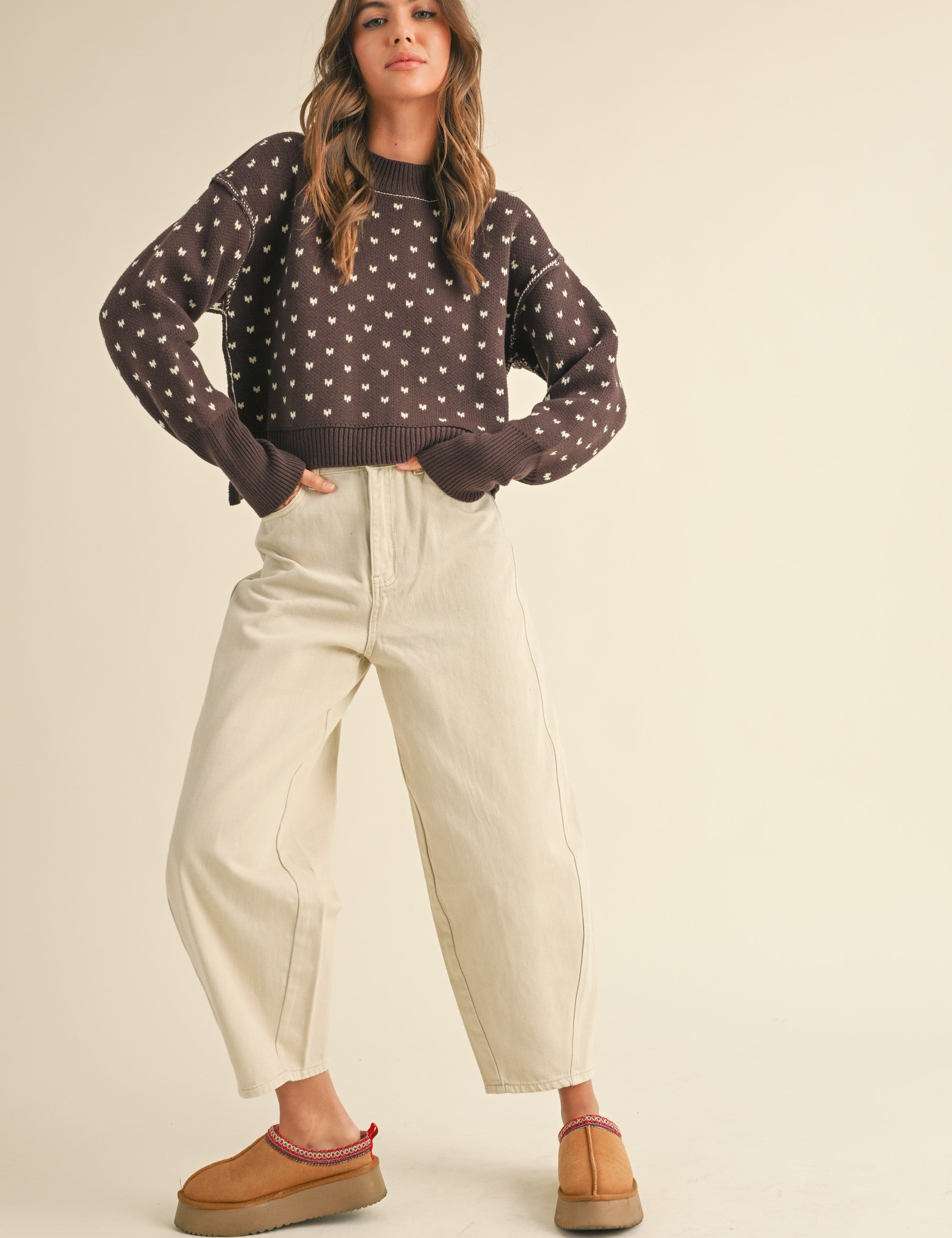 Heartbeat Patterned Cropped Sweater - alldeserved.com