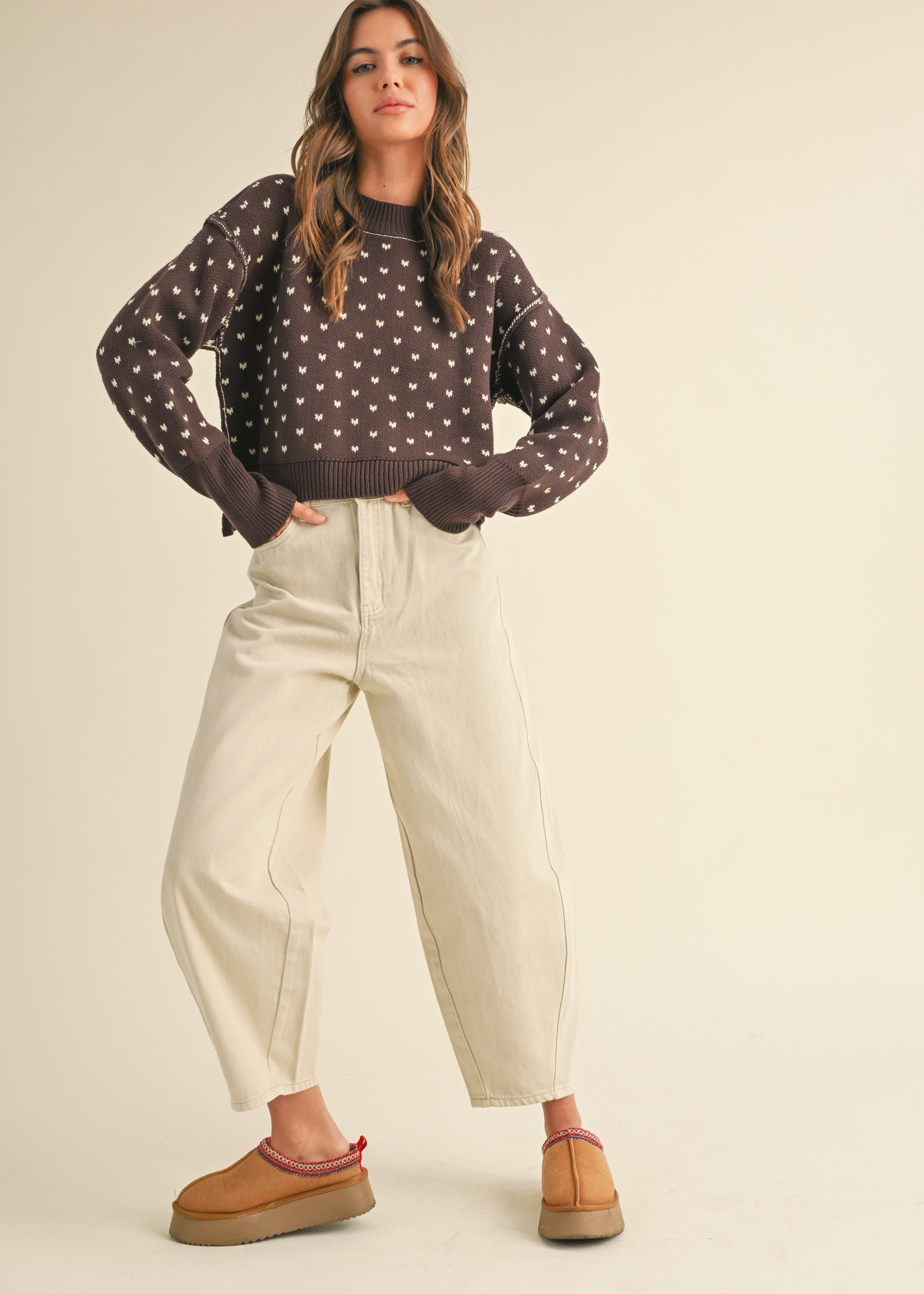 Heartbeat Patterned Cropped Sweater - alldeserved.com