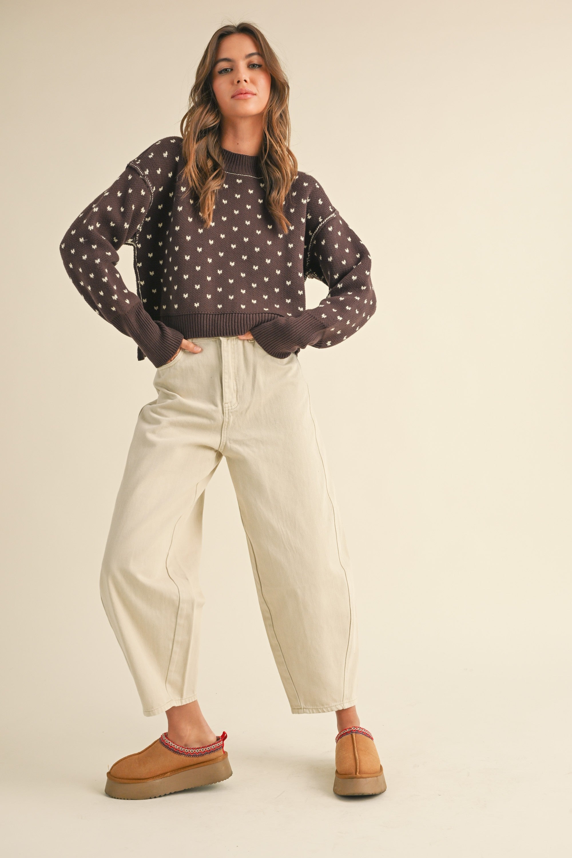 Heartbeat Patterned Cropped Sweater - alldeserved.com
