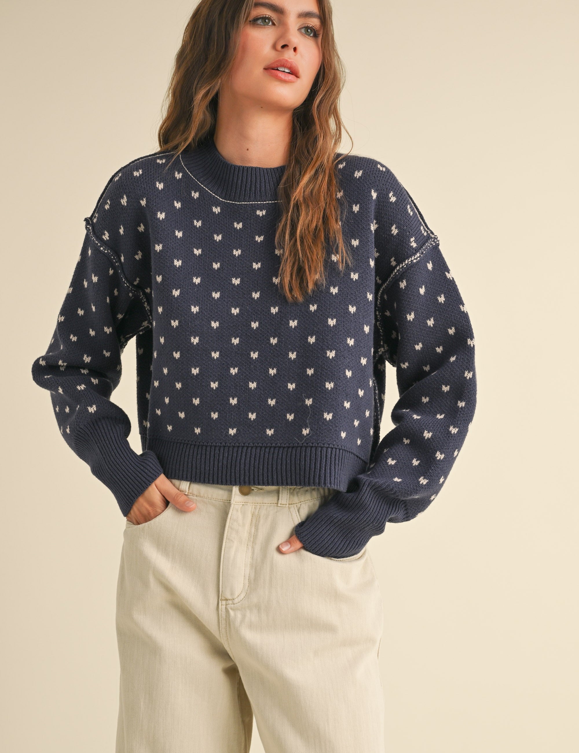 Heartbeat Patterned Cropped Sweater - alldeserved.com