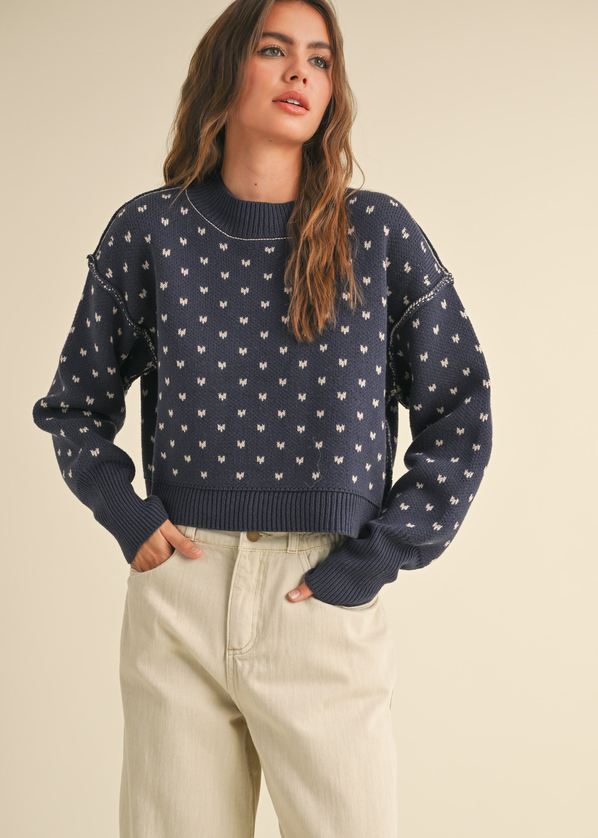 Heartbeat Patterned Cropped Sweater - alldeserved.com
