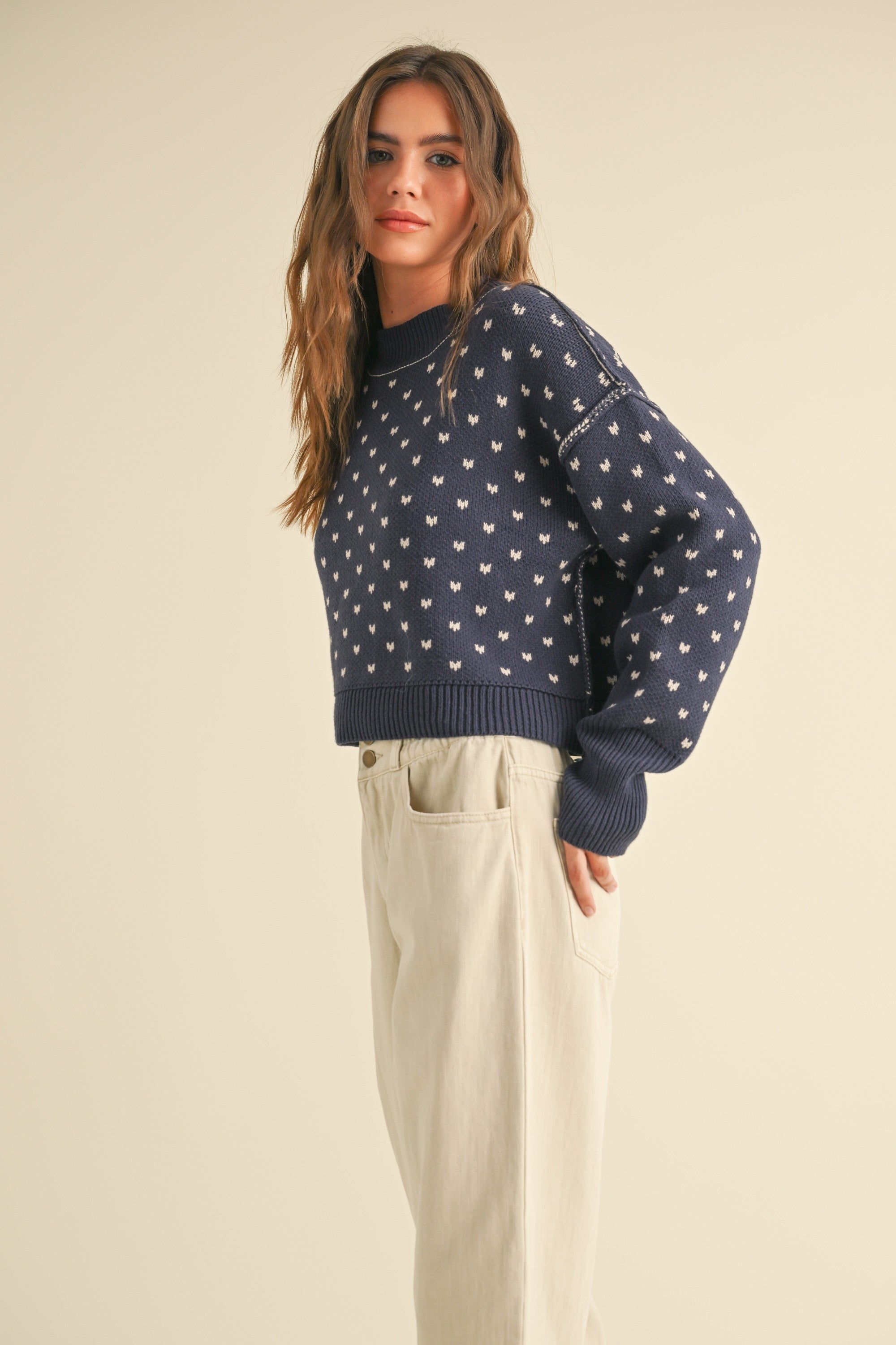 Heartbeat Patterned Cropped Sweater - alldeserved.com