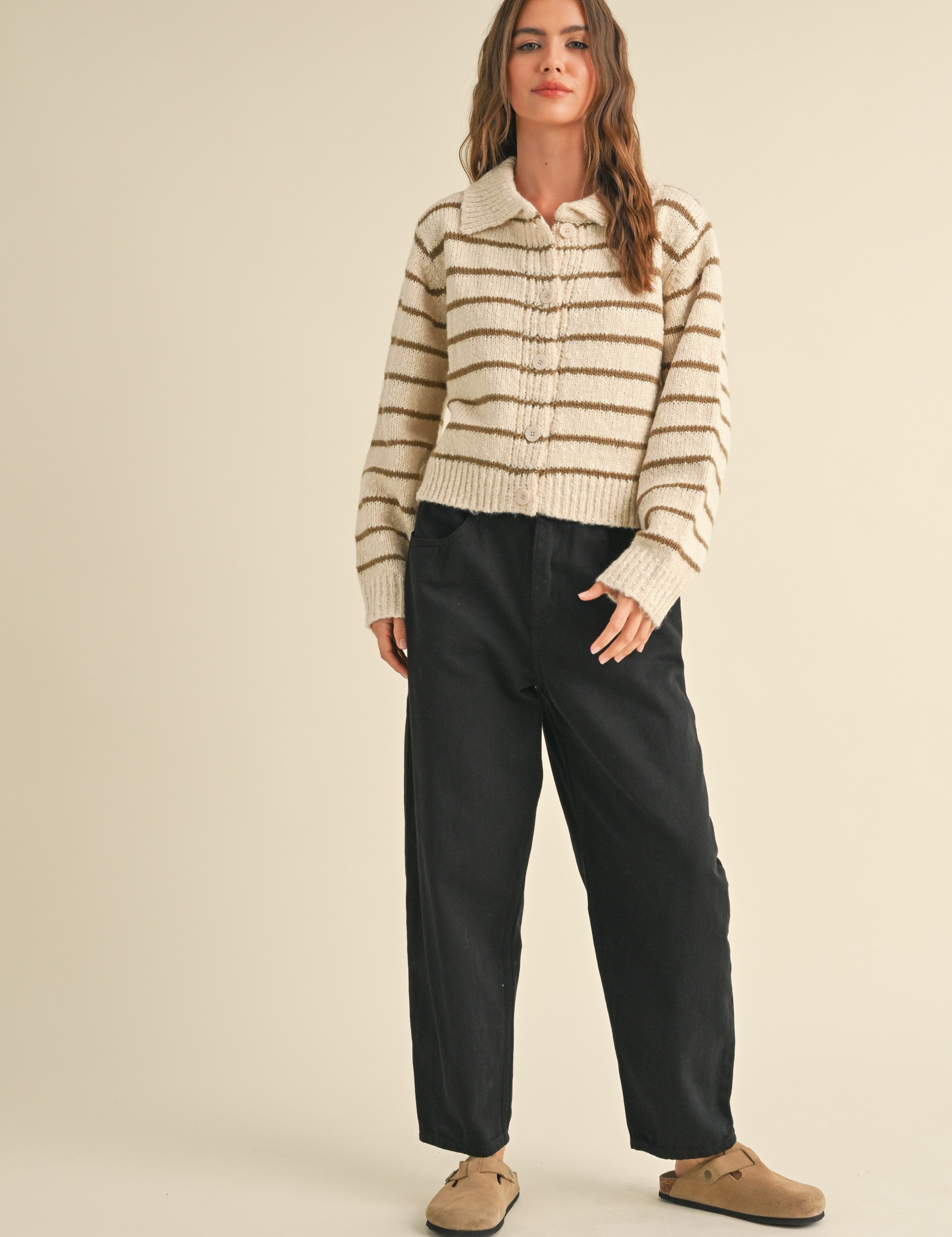 Greta Striped Collar Cardigan - alldeserved.com