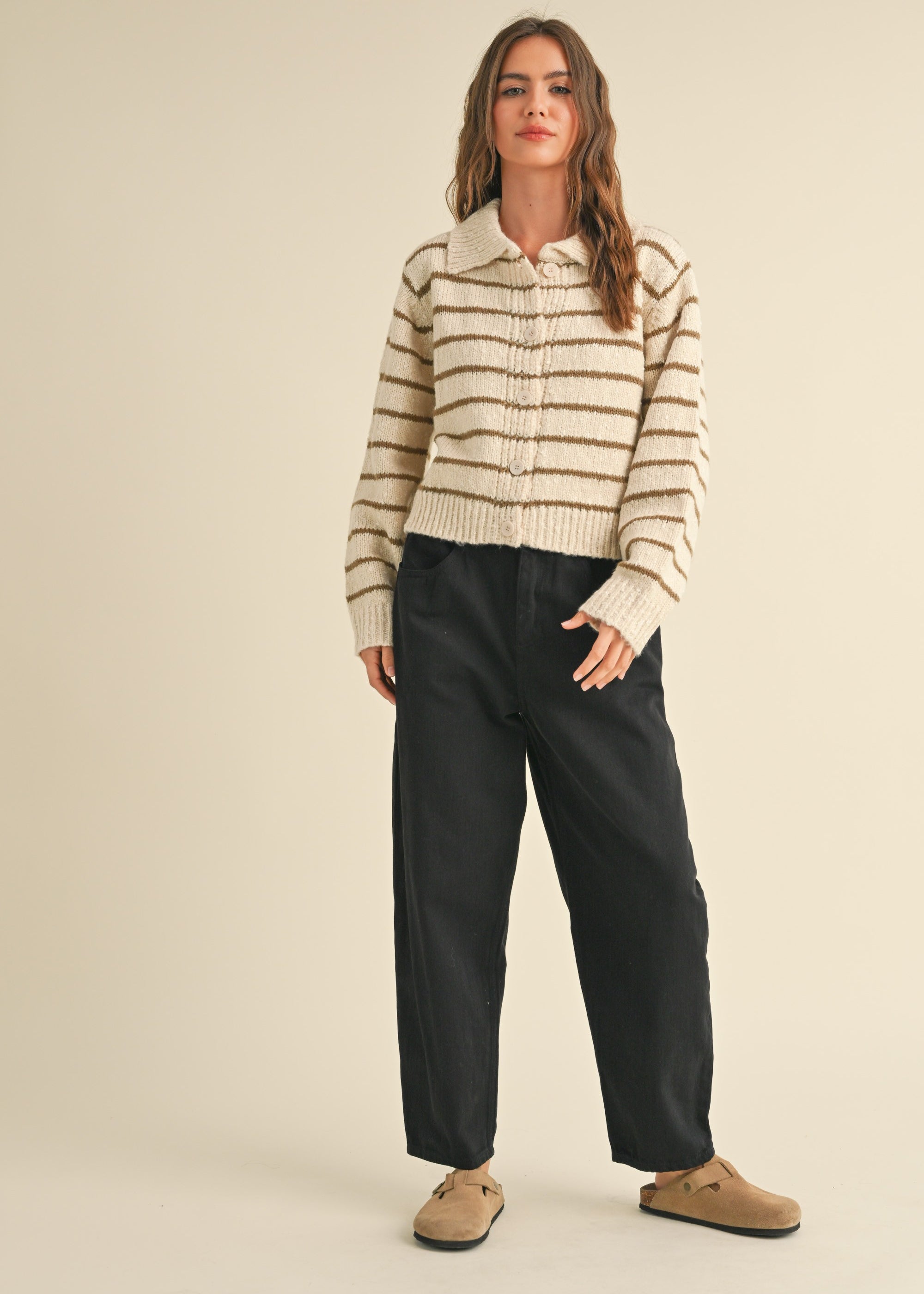 Greta Striped Collar Cardigan - alldeserved.com