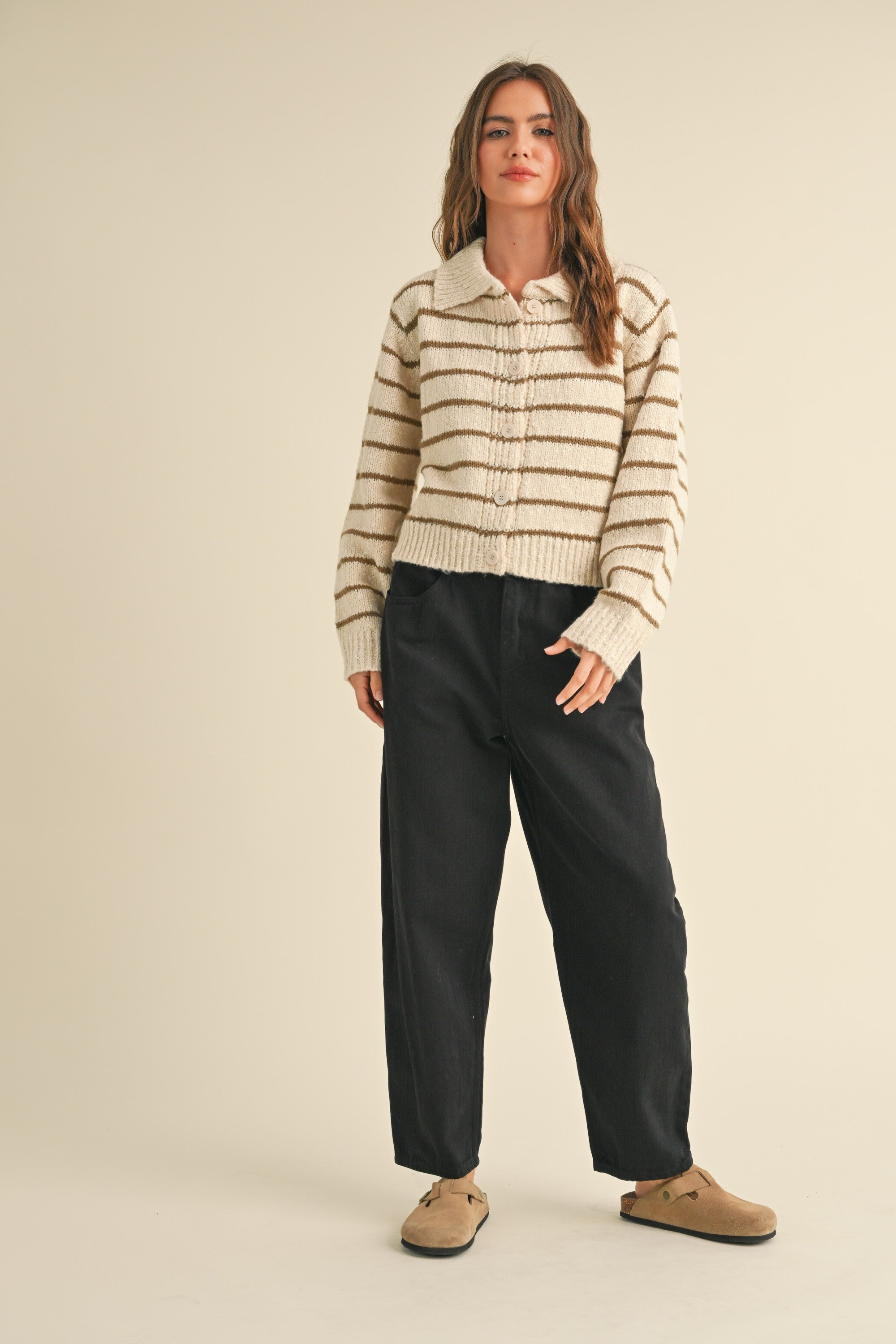 Greta Striped Collar Cardigan - alldeserved.com