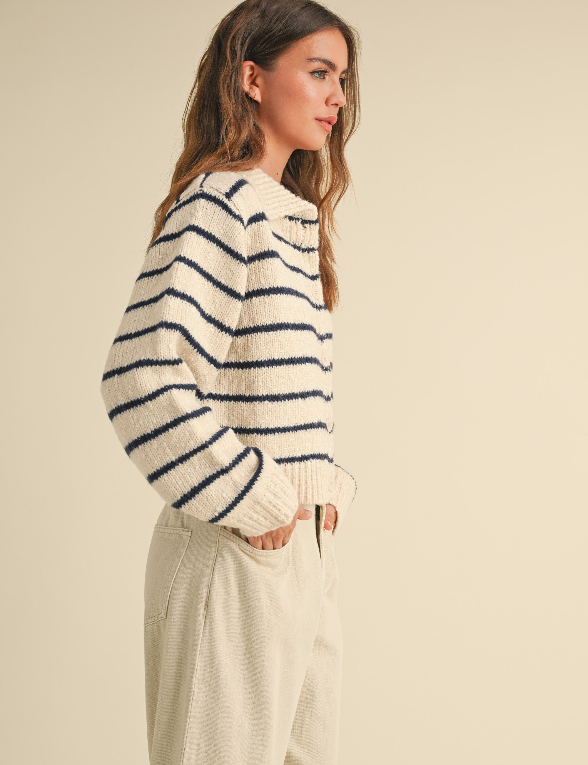 Greta Striped Collar Cardigan - alldeserved.com
