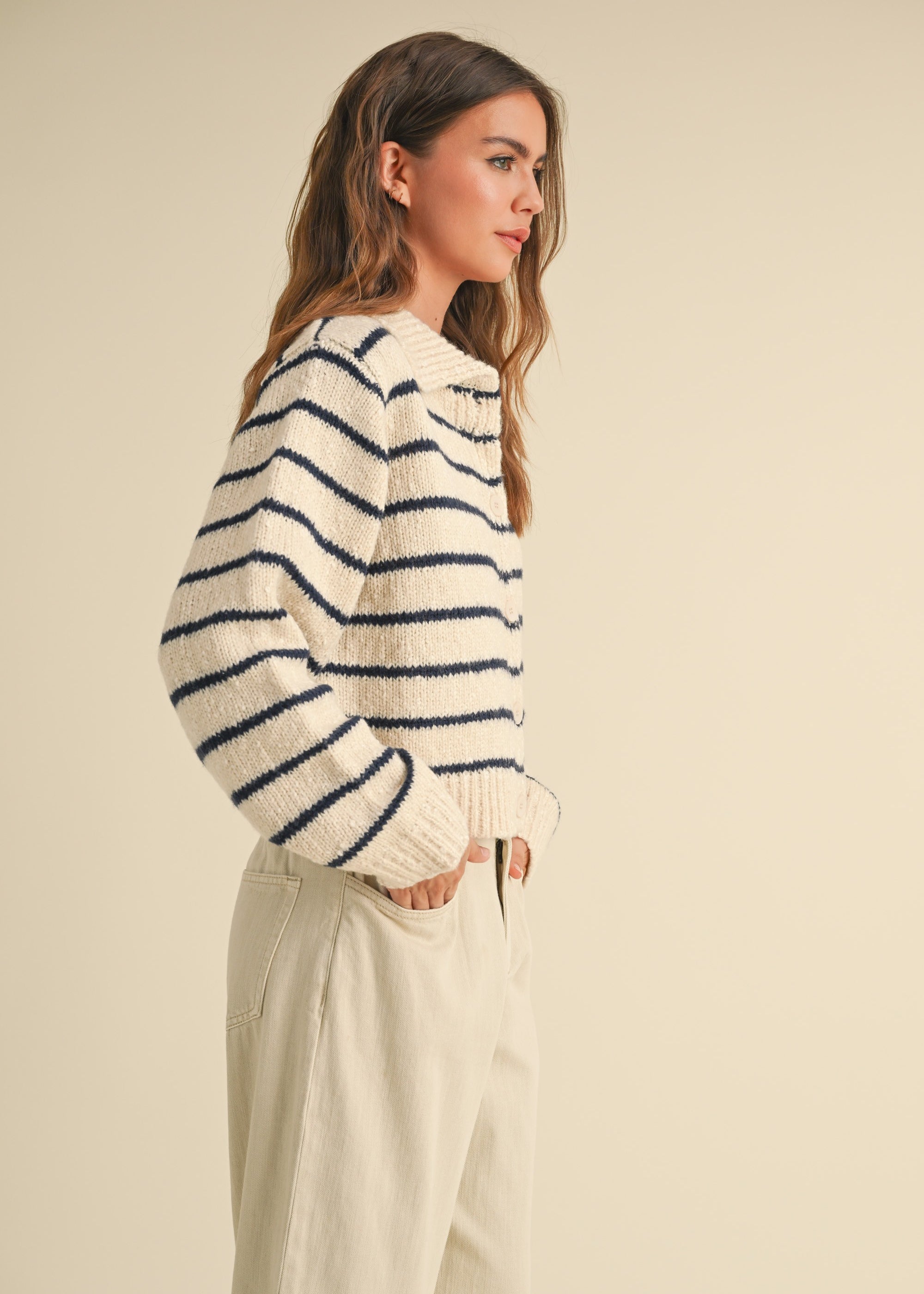 Greta Striped Collar Cardigan - alldeserved.com