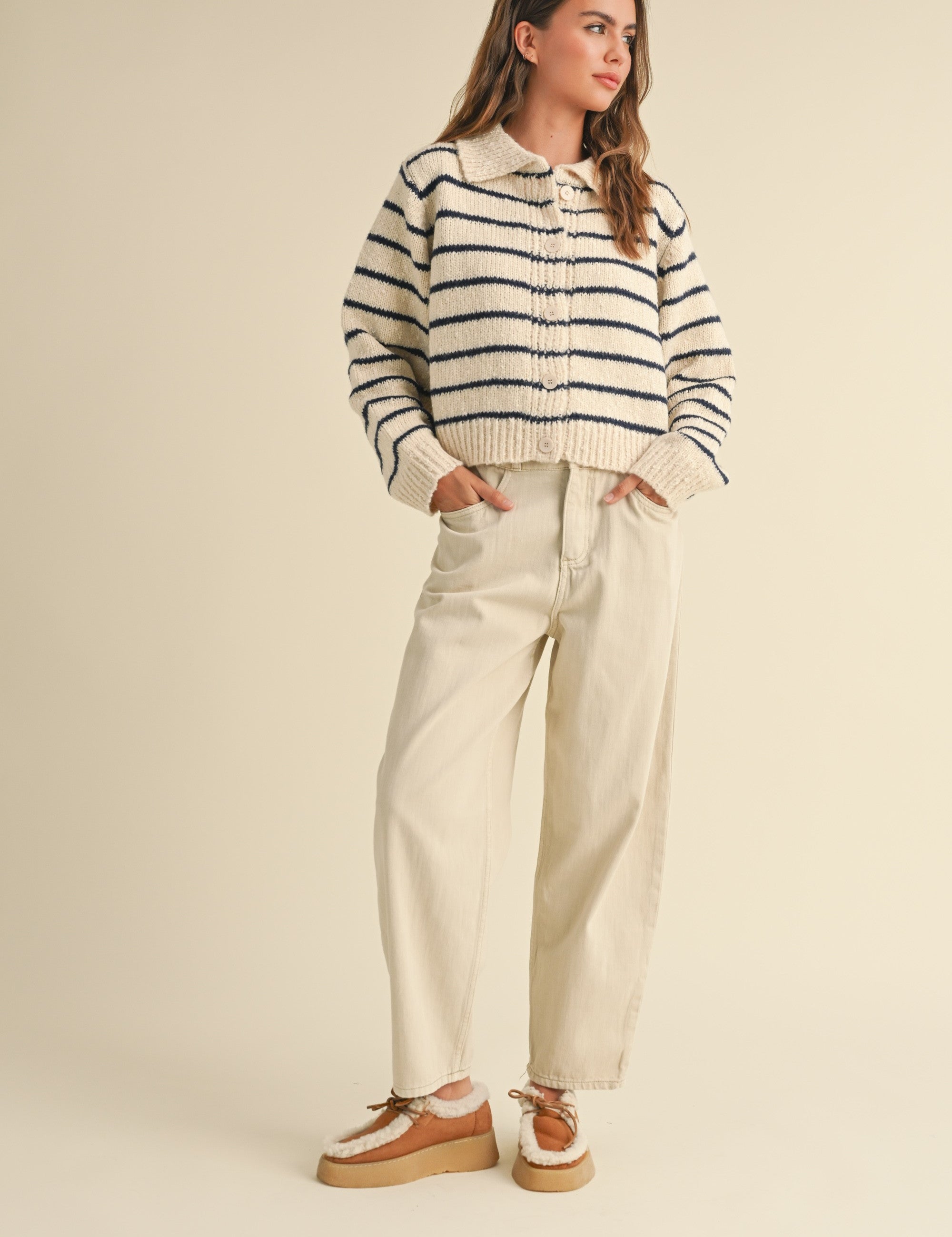 Greta Striped Collar Cardigan - alldeserved.com