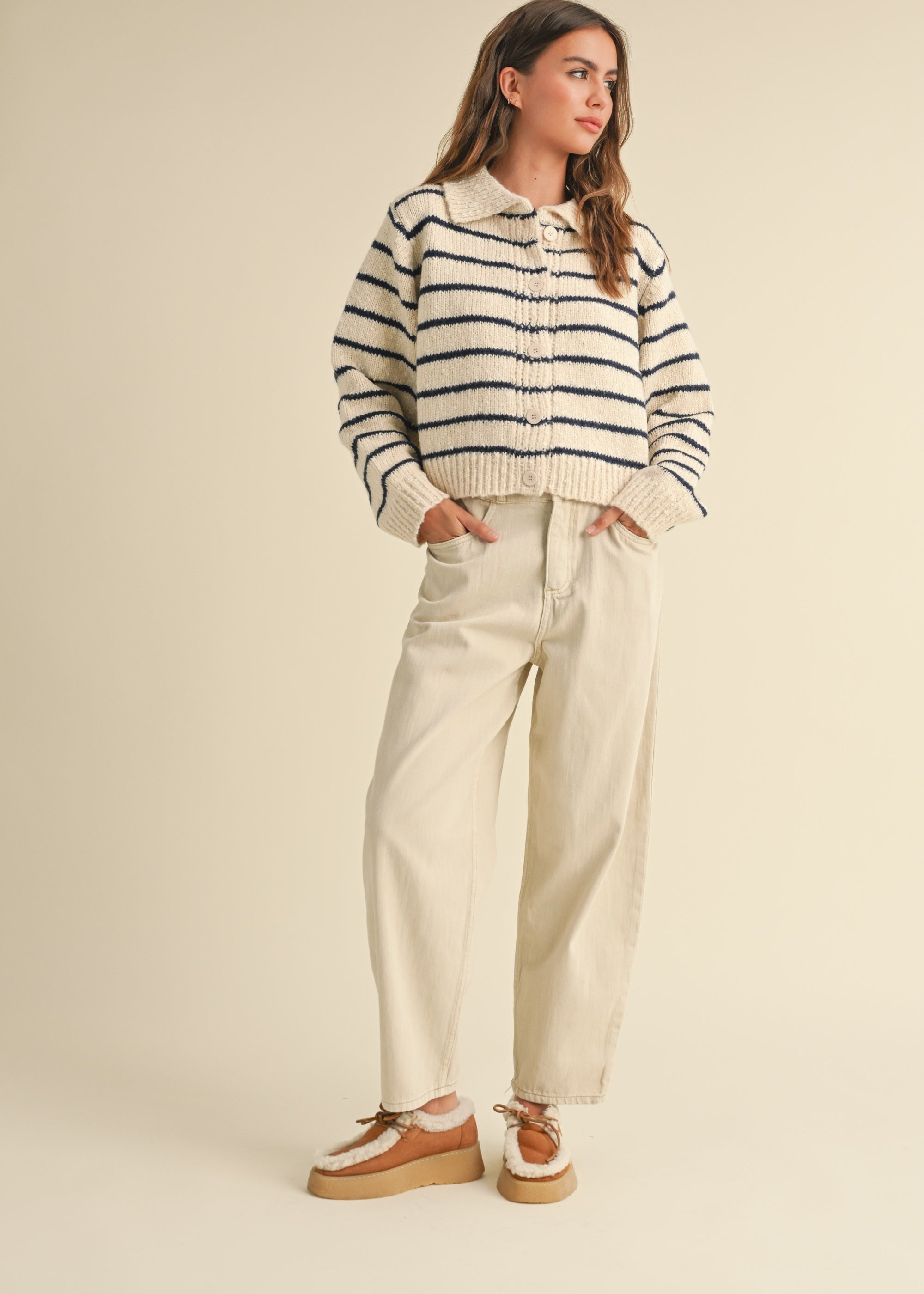 Greta Striped Collar Cardigan - alldeserved.com