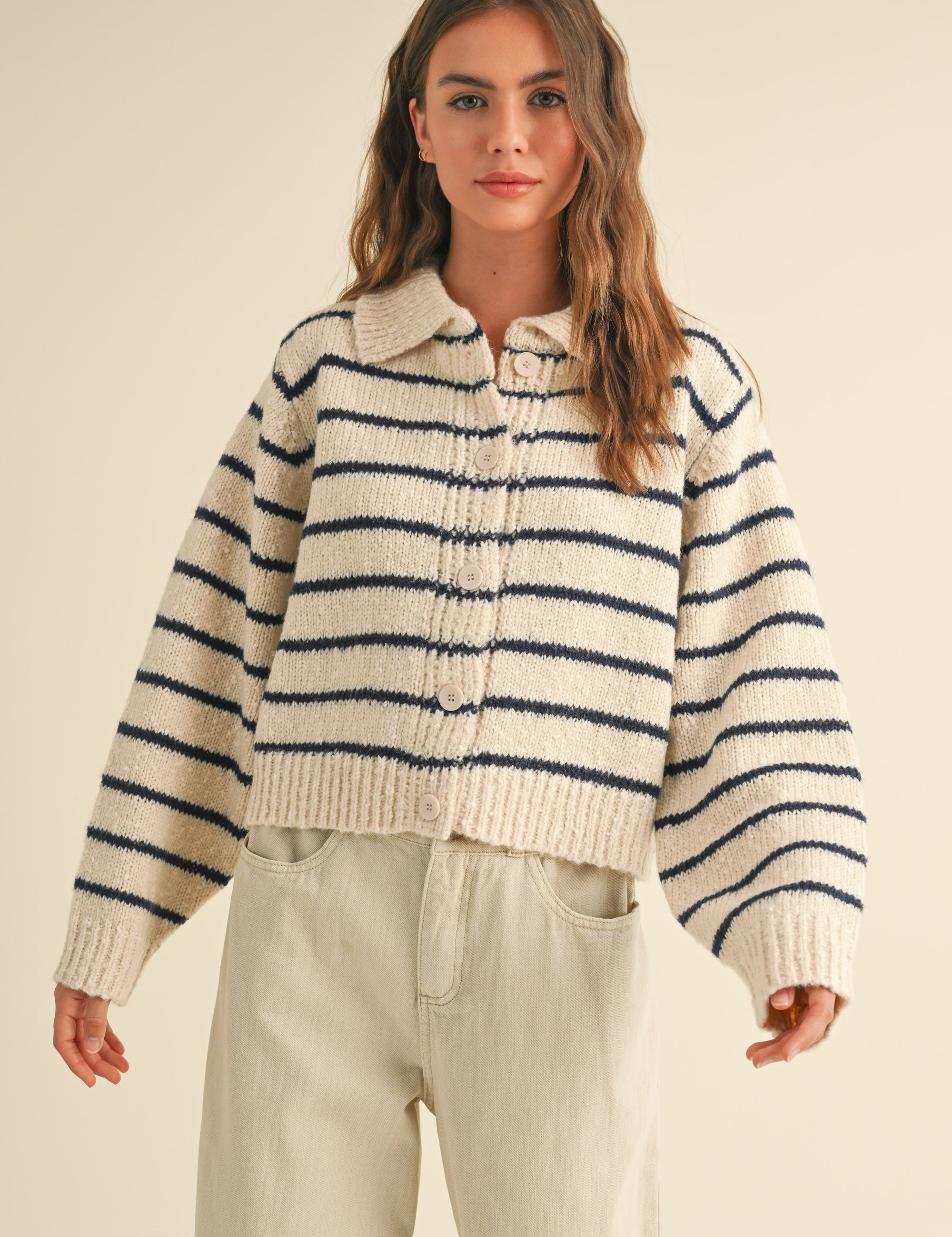 Greta Striped Collar Cardigan - alldeserved.com