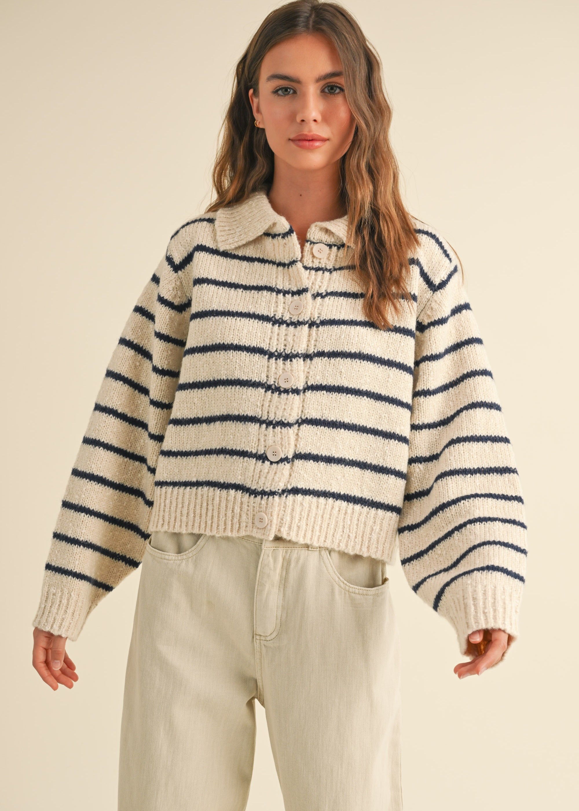 Greta Striped Collar Cardigan - alldeserved.com