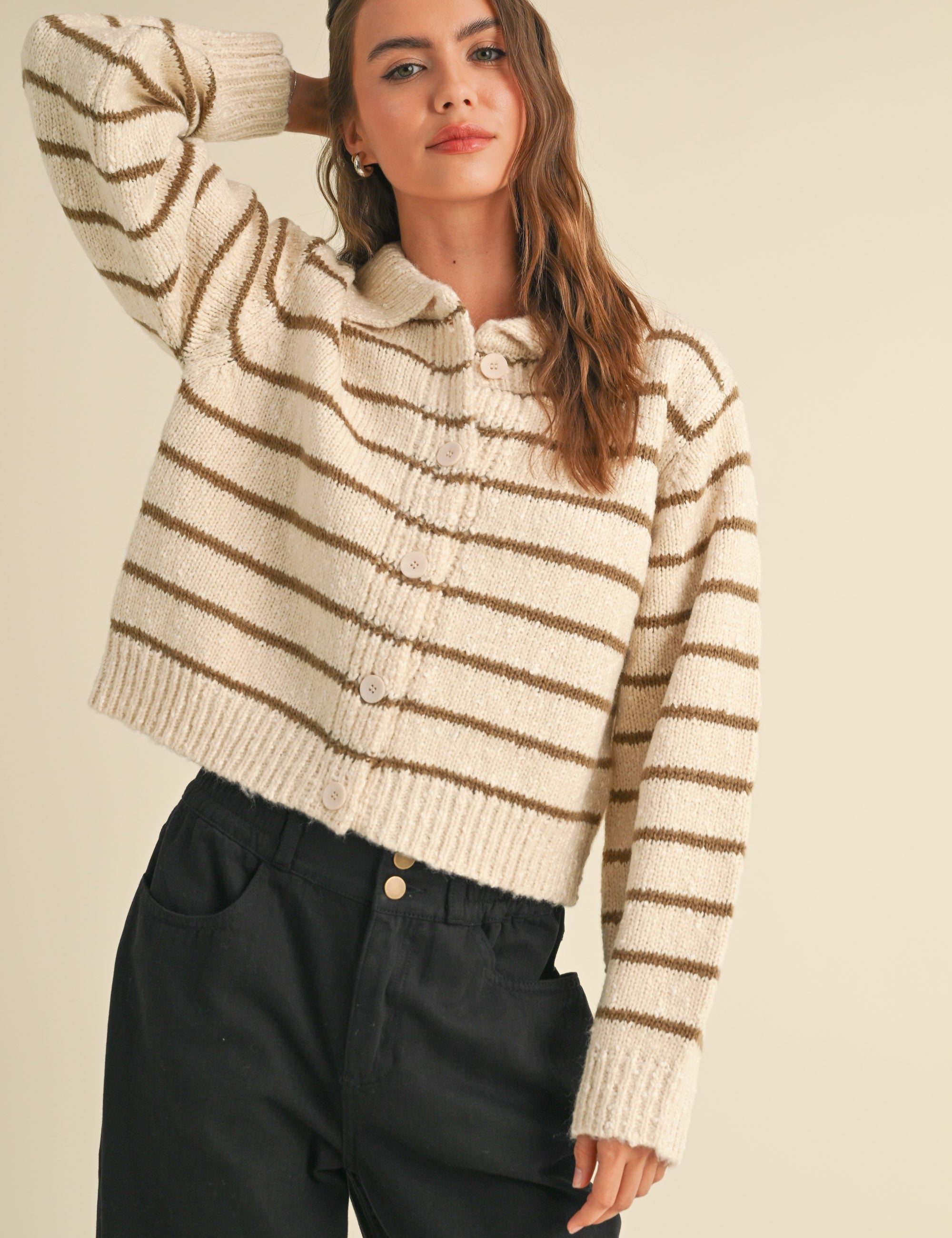Greta Striped Collar Cardigan - alldeserved.com
