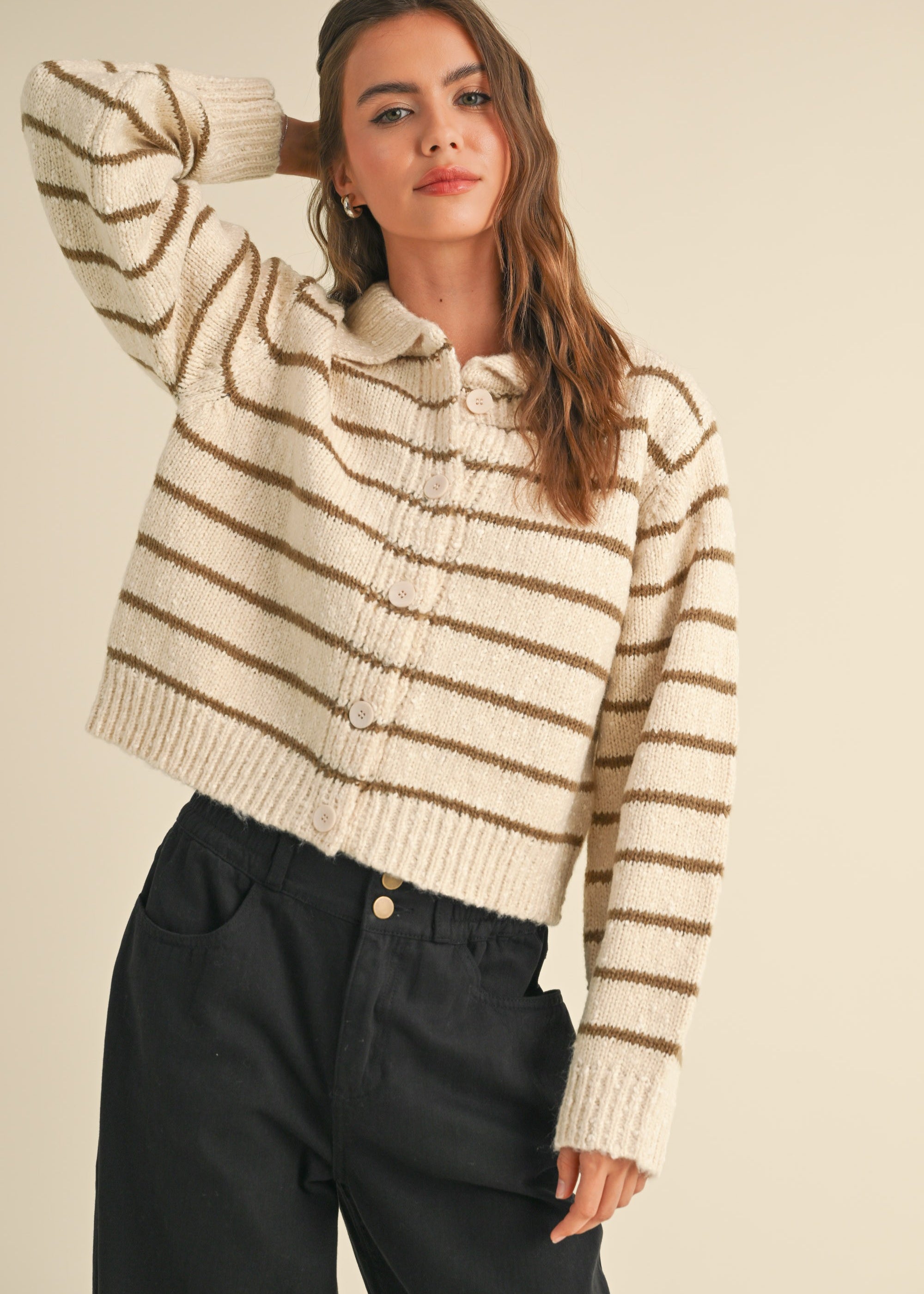 Greta Striped Collar Cardigan - alldeserved.com