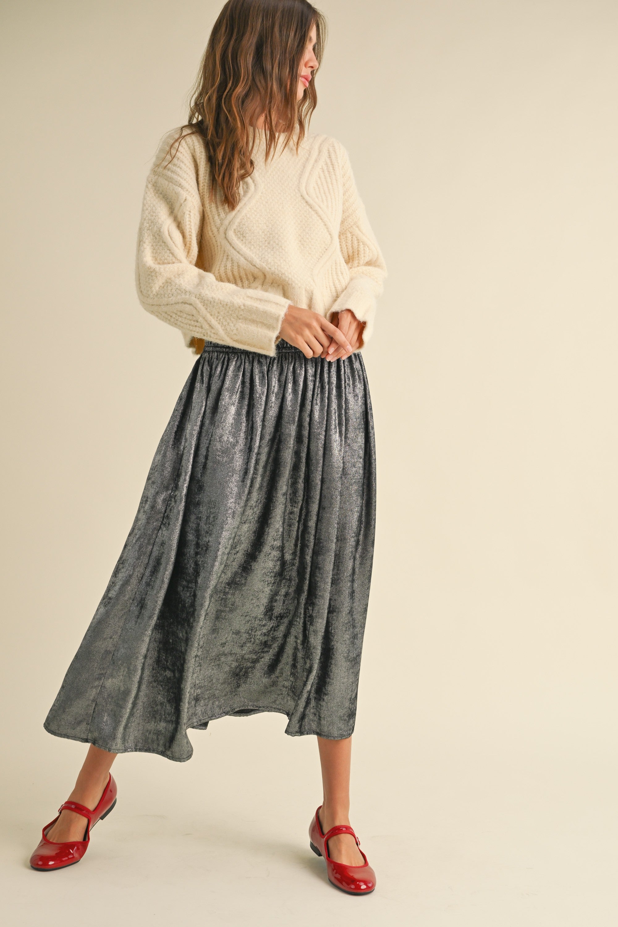 Luna Metallic Midi Skirt - alldeserved.com