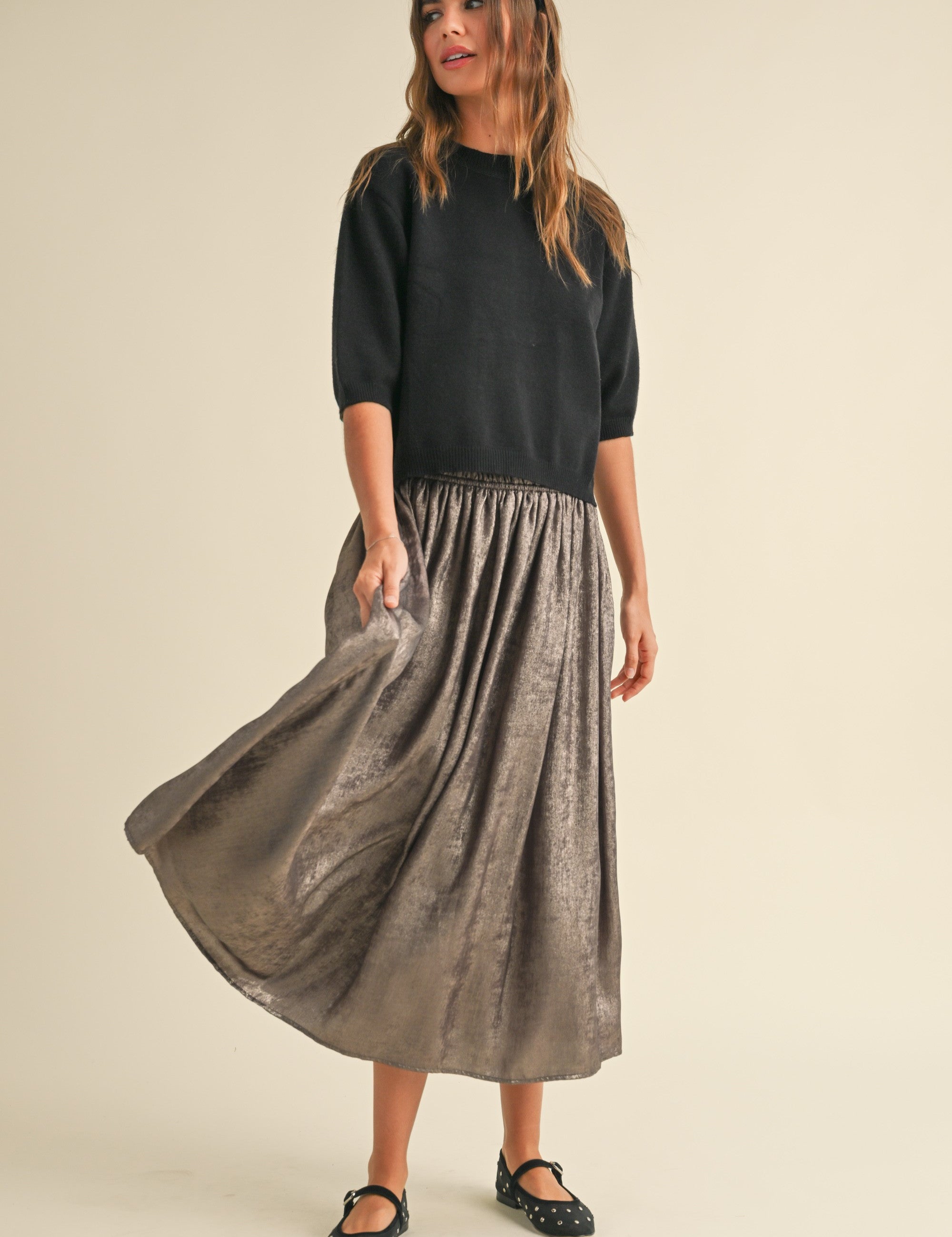 Luna Metallic Midi Skirt - alldeserved.com