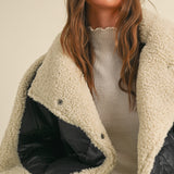 Cozy Shearling Collar Quilted Puffer Jacket - Black/Tan