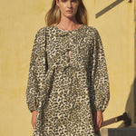 Amara Bow Leopard Print Denim Mini Dress - alldeserved.com