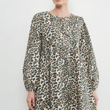Amara Bow Leopard Print Denim Mini Dress - alldeserved.com