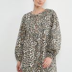Amara Bow Leopard Print Denim Mini Dress - alldeserved.com