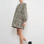 Amara Bow Leopard Print Denim Mini Dress - alldeserved.com