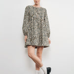 Amara Bow Leopard Print Denim Mini Dress - alldeserved.com