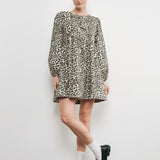Amara Bow Leopard Print Denim Mini Dress - alldeserved.com