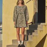 Amara Bow Leopard Print Denim Mini Dress - alldeserved.com