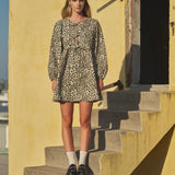 Amara Bow Leopard Print Denim Mini Dress - alldeserved.com
