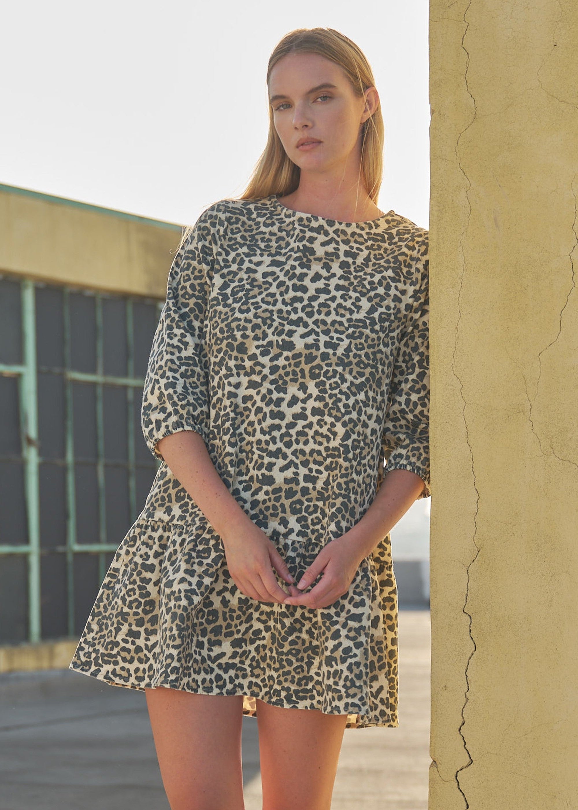 Carla Leopard Print Denim Mini Dress - alldeserved.com