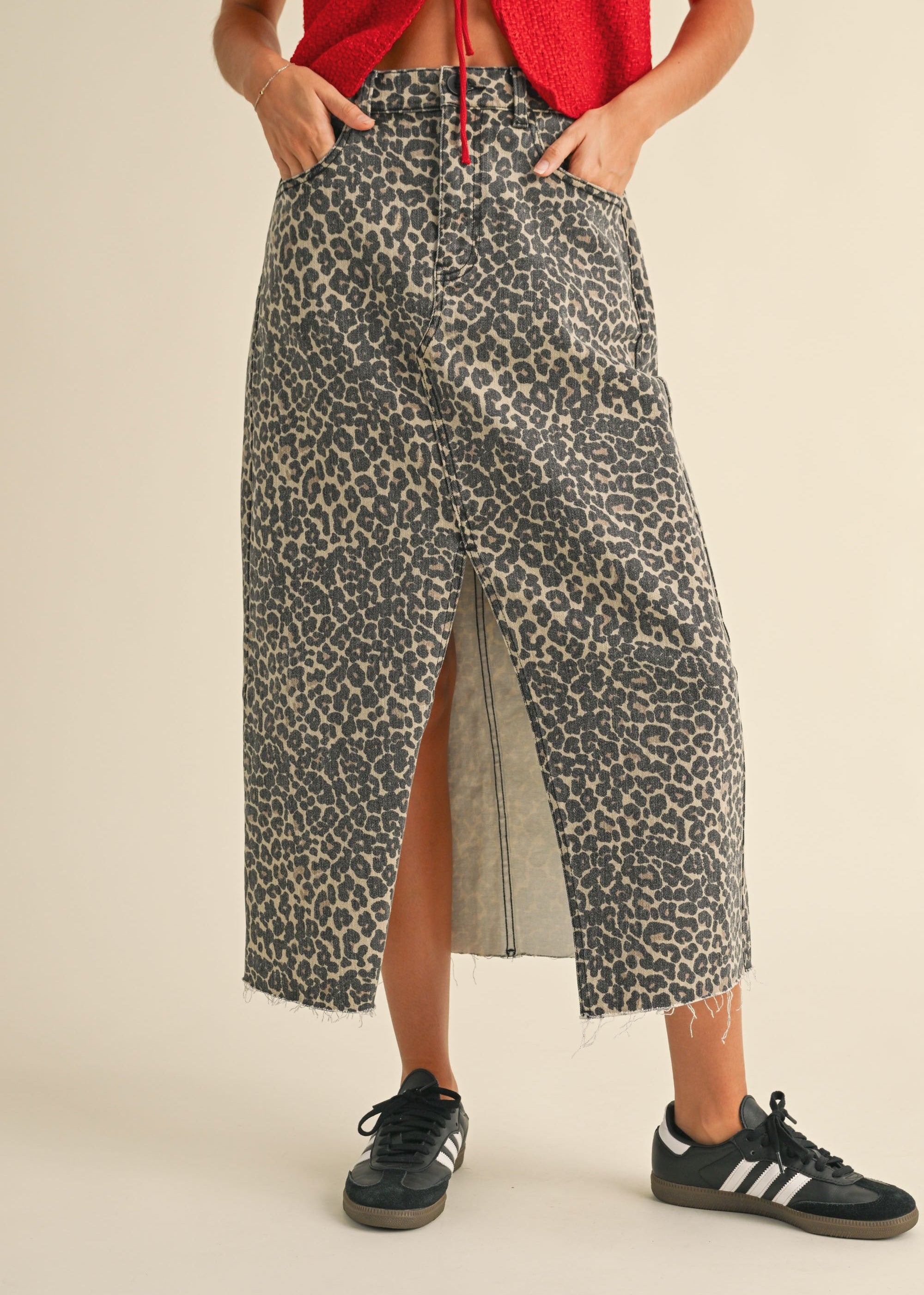 Leopard Denim Slit Skirt - alldeserved.com