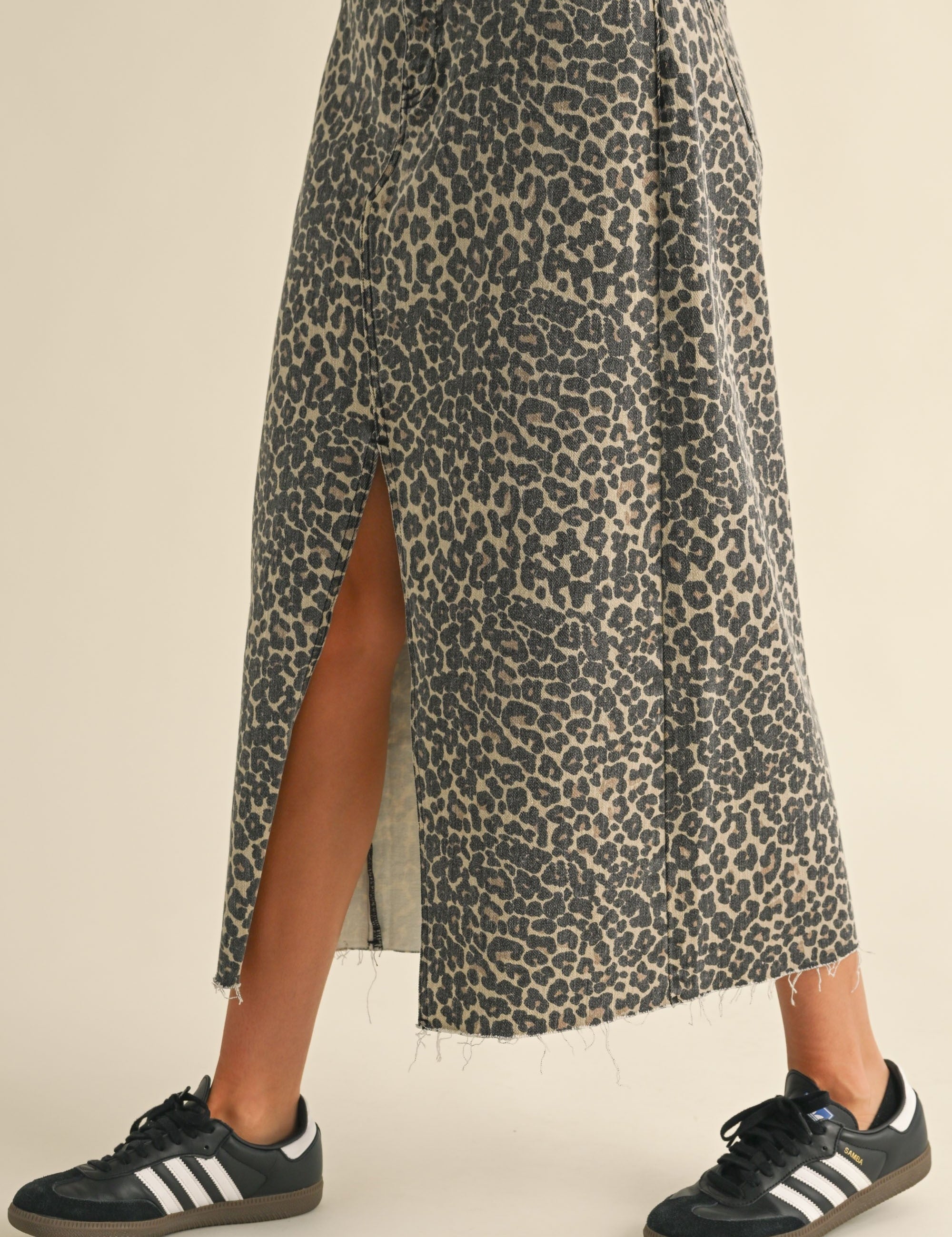 Leopard Denim Slit Skirt - alldeserved.com