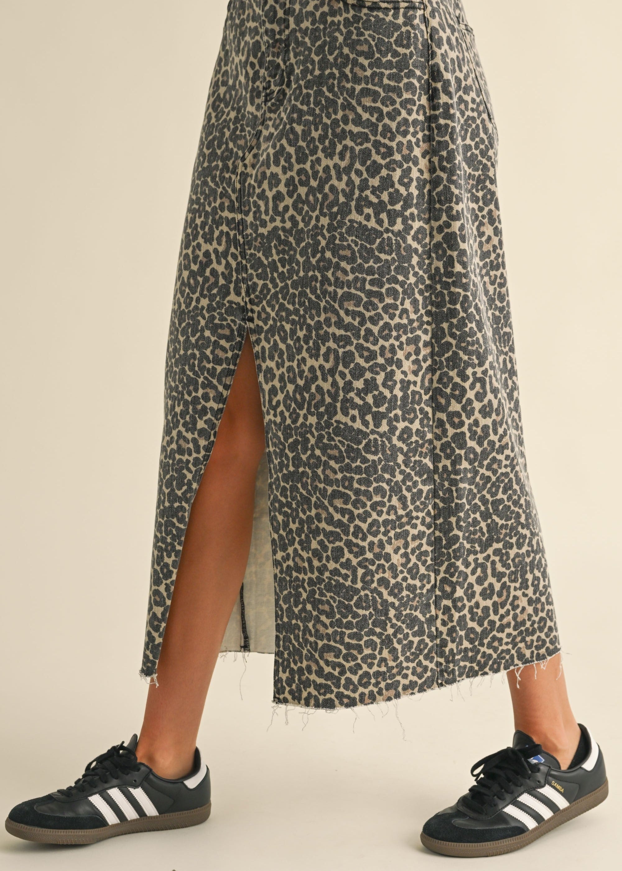 Leopard Denim Slit Skirt - alldeserved.com