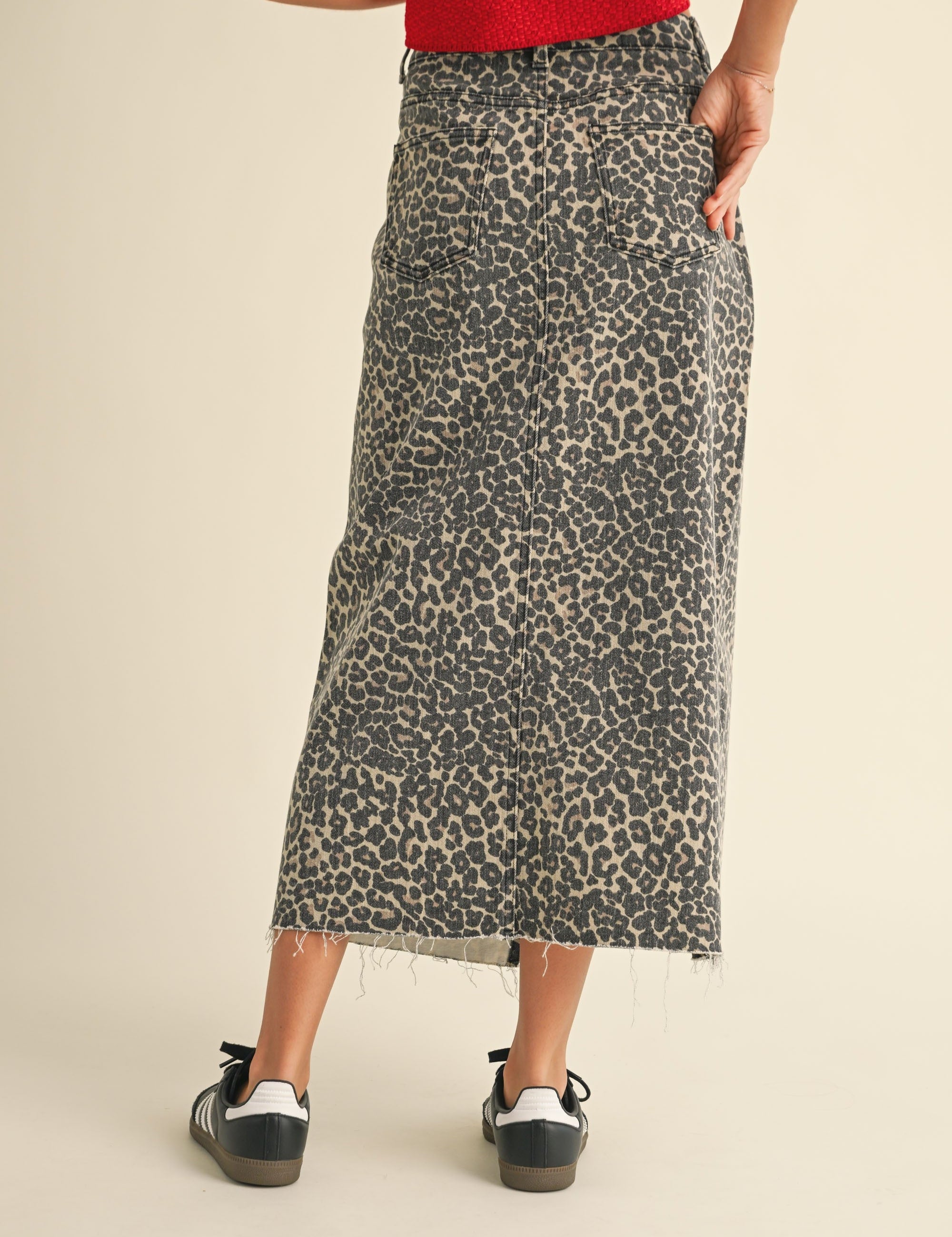 Leopard Denim Slit Skirt - alldeserved.com