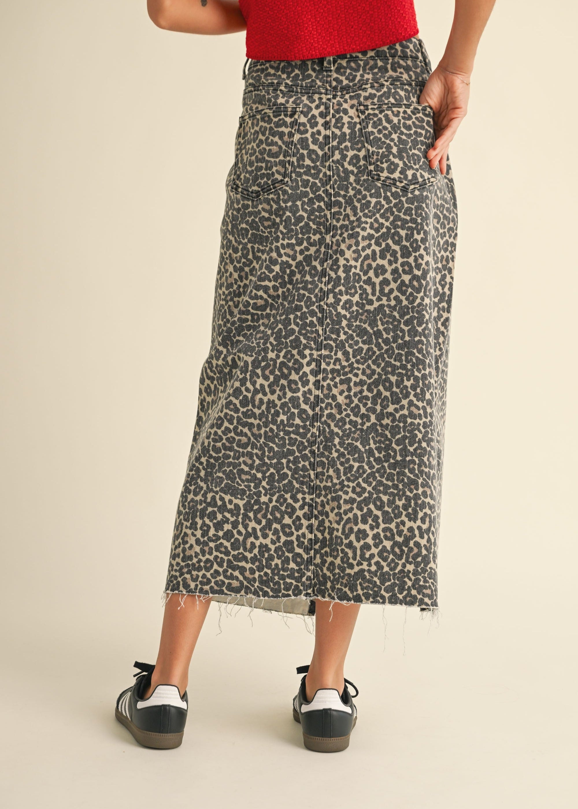 Leopard Denim Slit Skirt - alldeserved.com