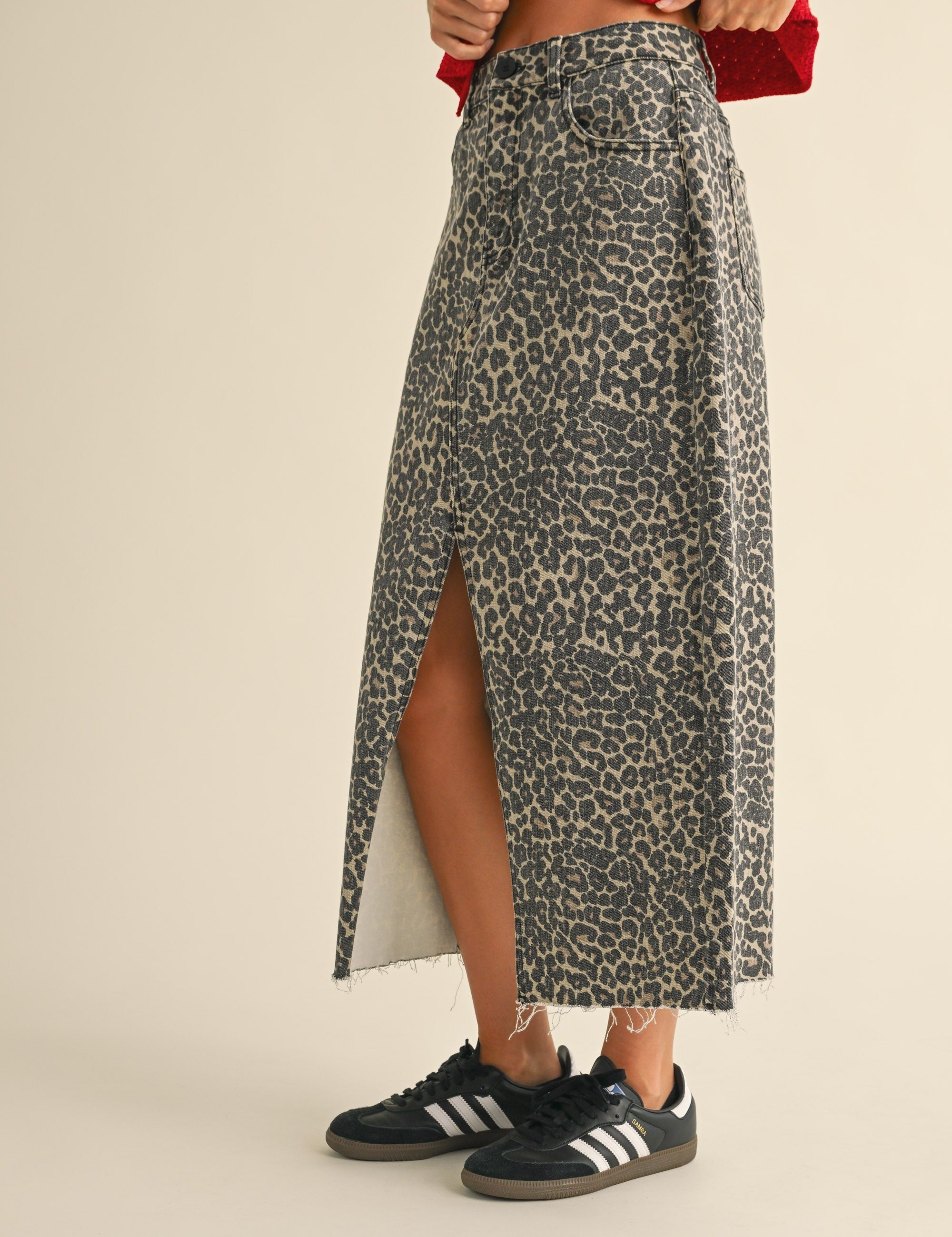 Leopard Denim Slit Skirt - alldeserved.com