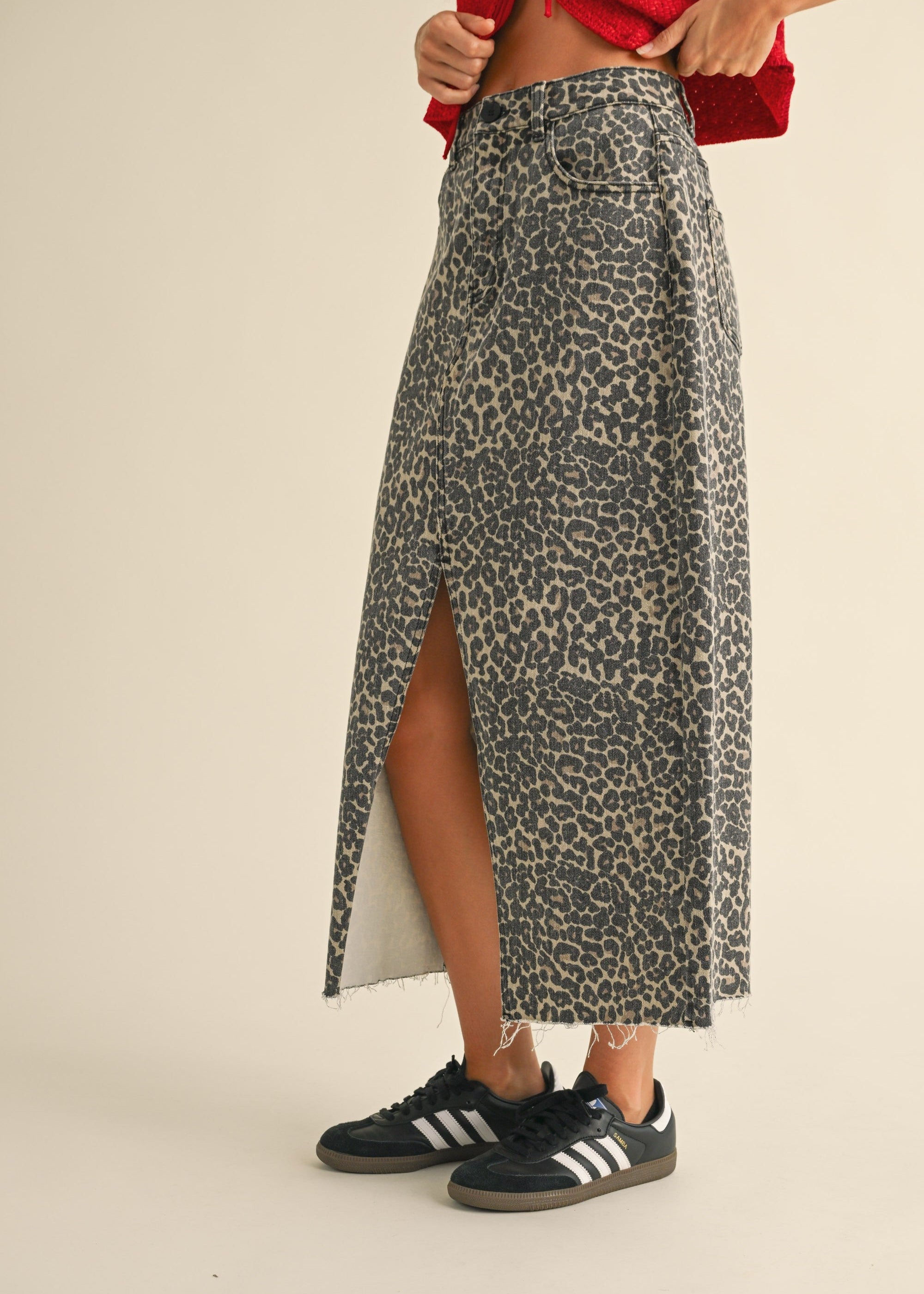 Leopard Denim Slit Skirt - alldeserved.com