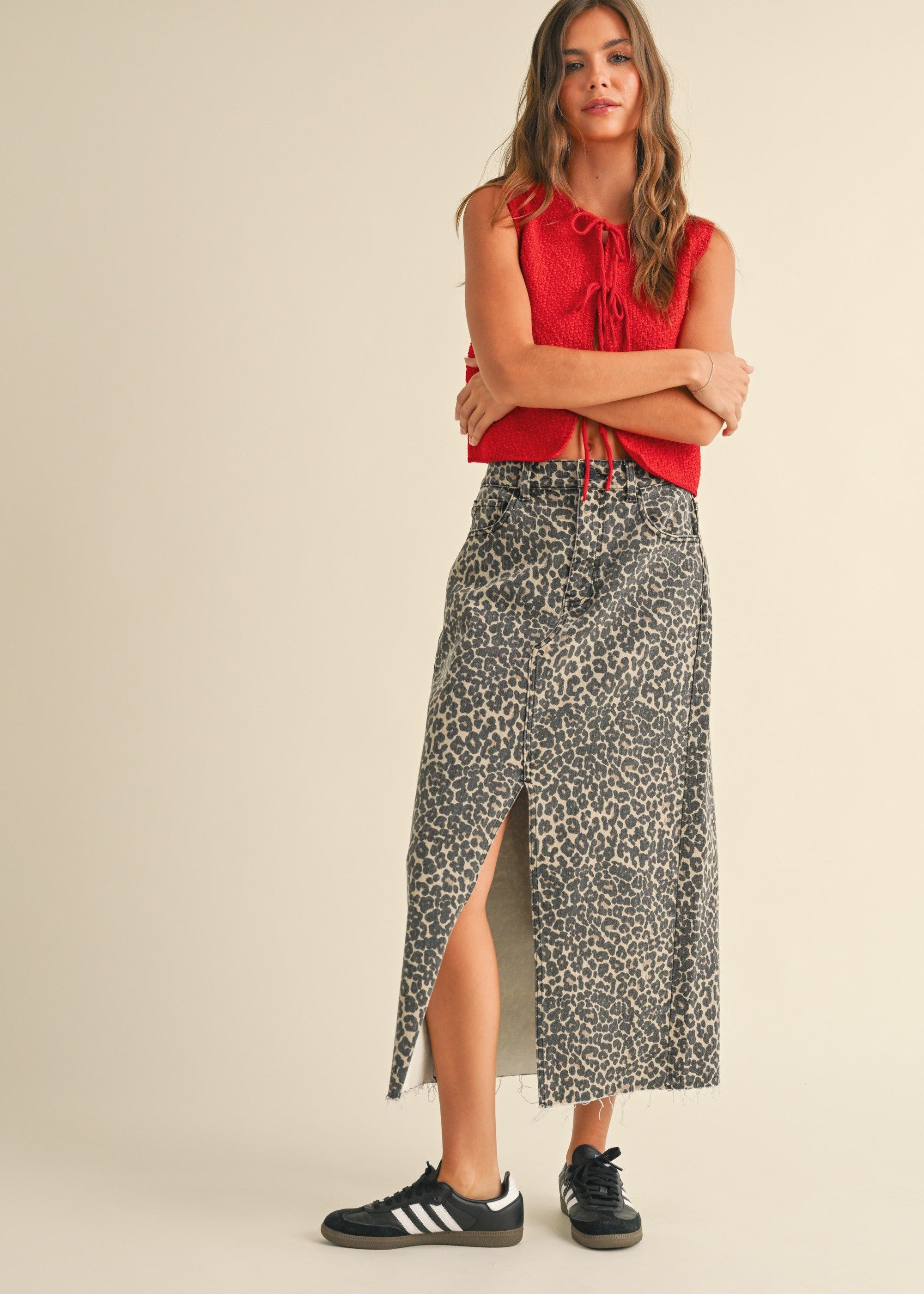 Leopard Denim Slit Skirt - alldeserved.com