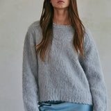 Carly Fuzzy Knit Pullover Sweater - Light Grey