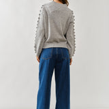 Phoebe Pompom Sleeve Sweater - Grey