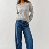 Phoebe Pompom Sleeve Sweater - Grey
