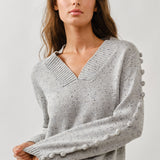 Phoebe Pompom Sleeve Sweater - Grey
