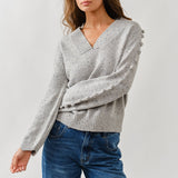 Phoebe Pompom Sleeve Sweater - Grey