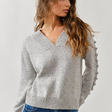 Phoebe Pompom Sleeve Sweater - Grey