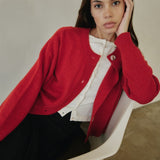 Hayes Crew Neck Button-Down Cardigan - Red