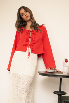 Magnolia Tie Front Blouse - Red