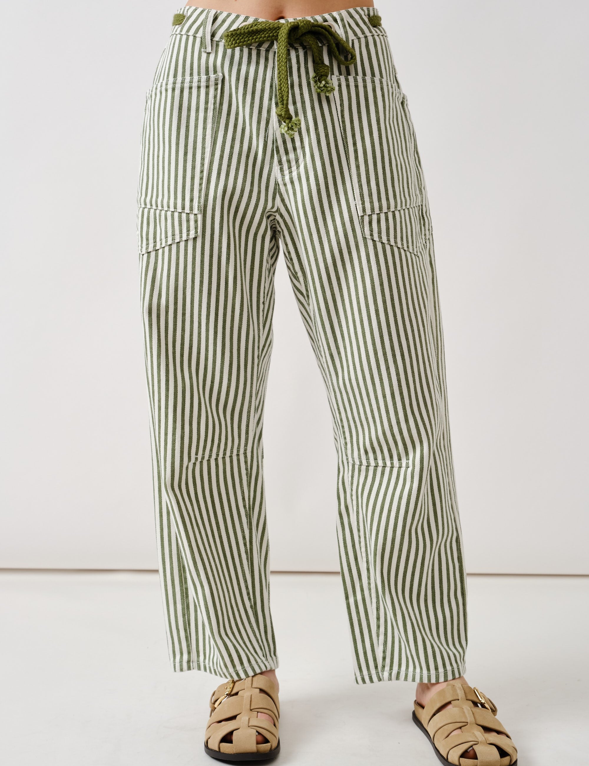 Moxie Barrel Eyelet Jeans - Olive Stripe