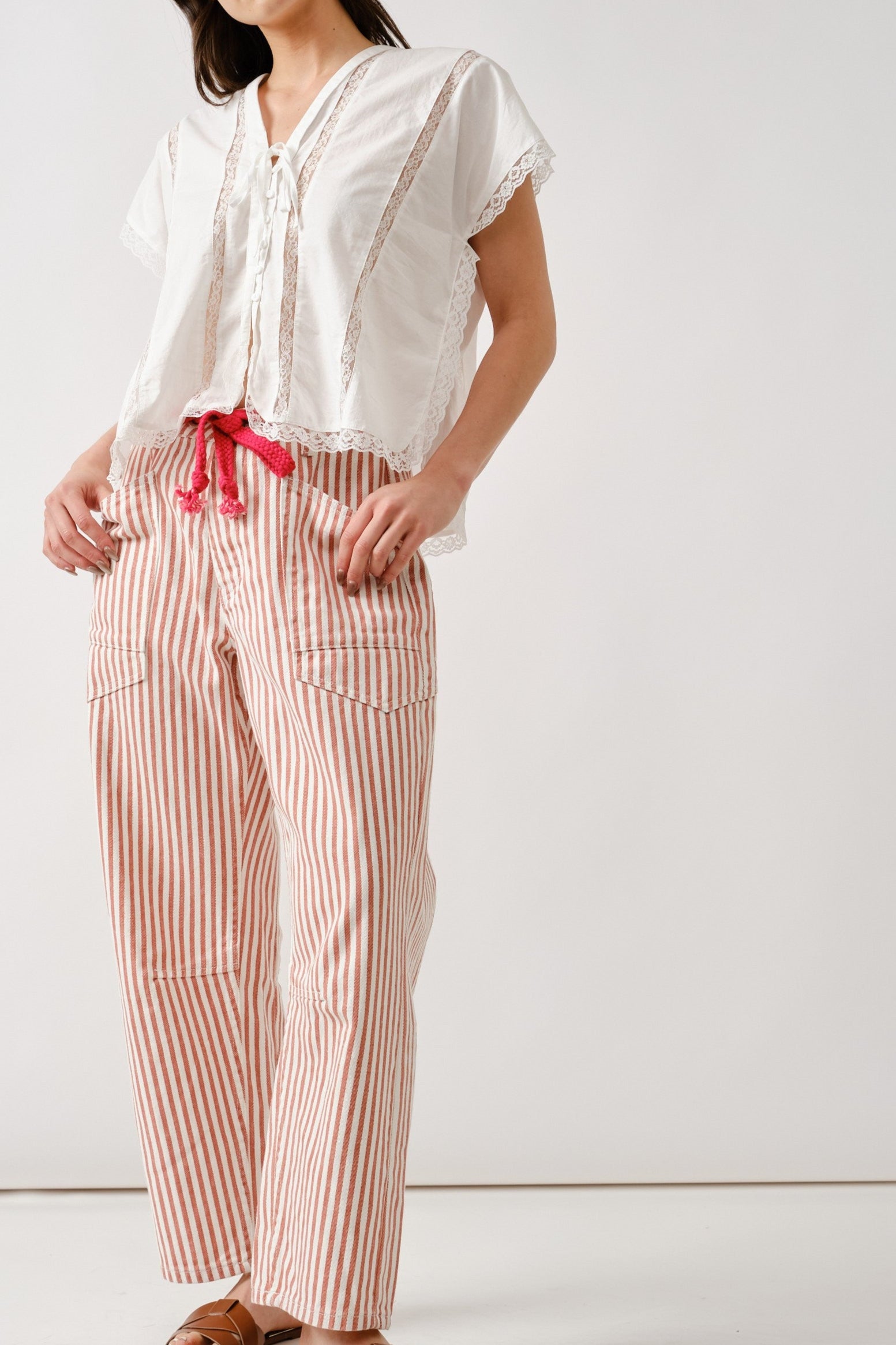 Moxie Barrel Eyelet Jeans - Rust Stripe