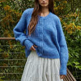 Skyline Crew Neck Button Cardigan - Cobalt Blue