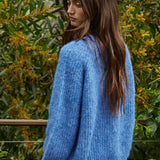 Skyline Crew Neck Button Cardigan - Cobalt Blue